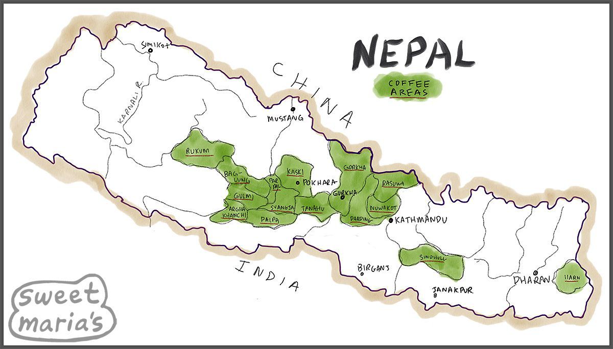 Nepal Coffee Areas Map — Gulmi, Palpa, Syangja, Kaski, Arghakhanchi